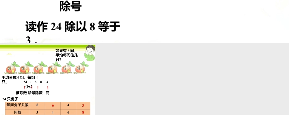 浙教版小学数学二年级上册-24只兔子住宿，有哪平均分配的方法_认识除法.ppt