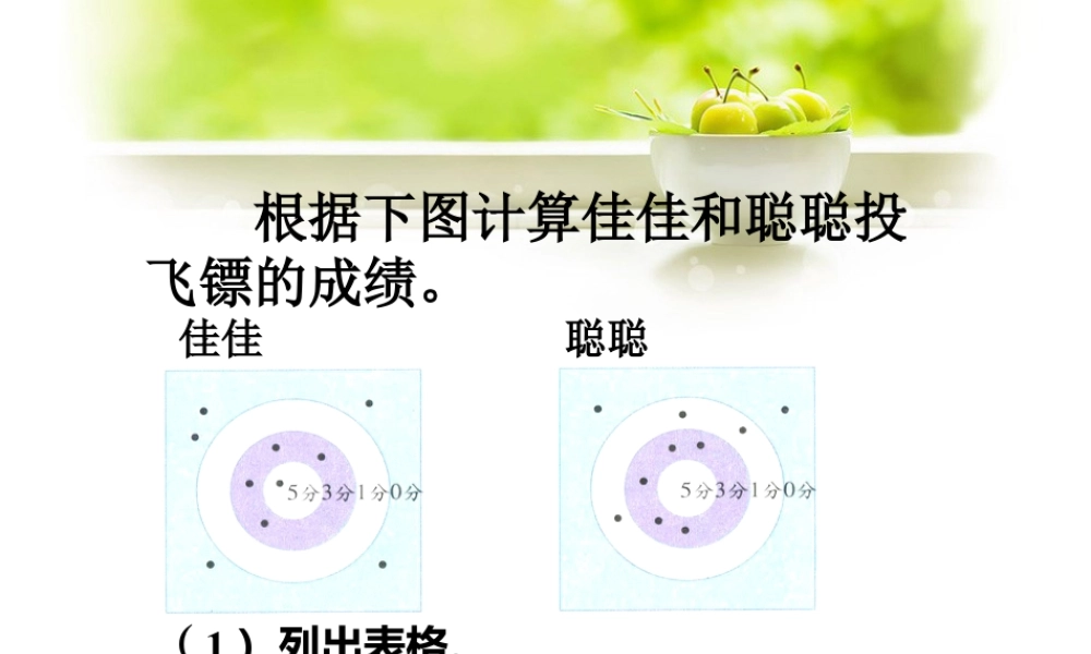 浙教版小学数学二年级上册-根据下图计算佳佳和聪聪投飞镖的成绩_0的乘法.ppt