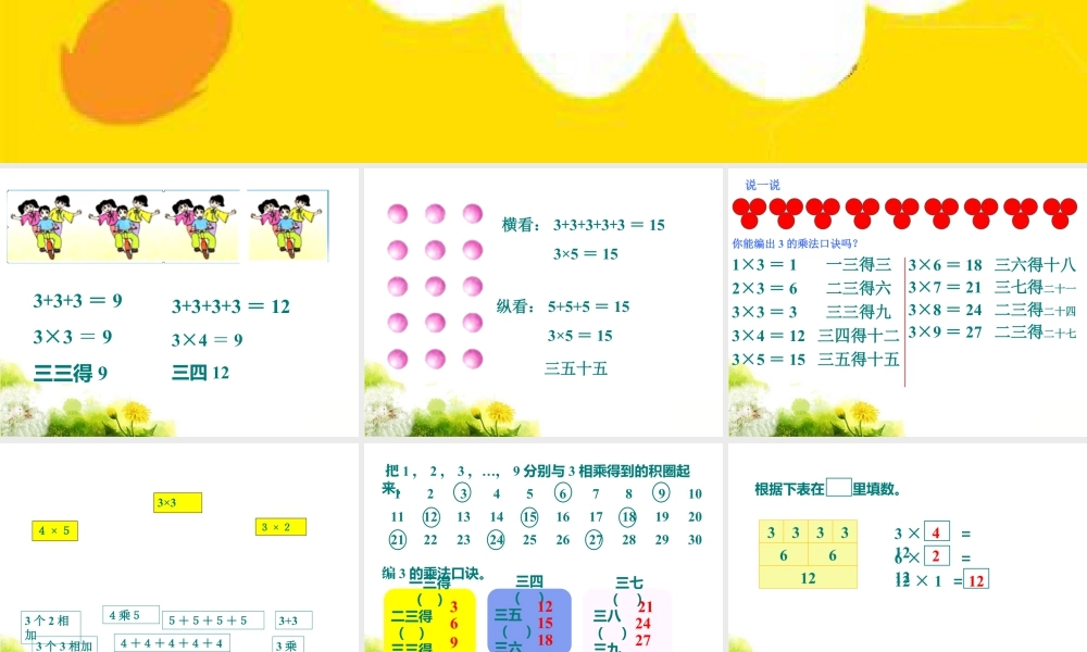 浙教版小学数学一年级下册-《3的乘法口诀》课件2.ppt