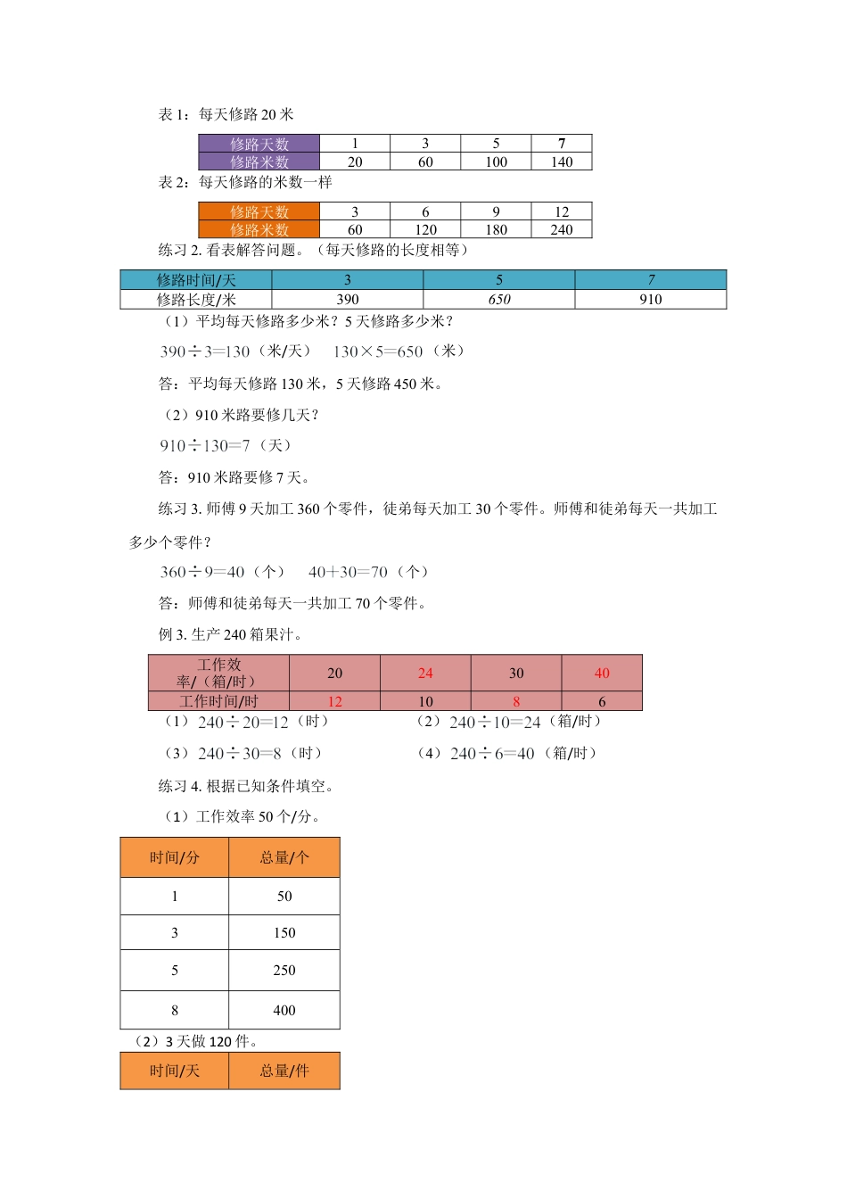 浙教版小学数学三年级下册-《工作效率 工作时间和工作总量》教案.doc_第3页