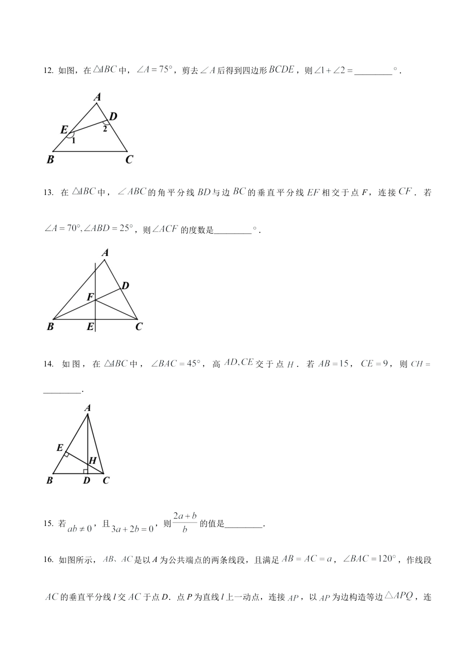 北京市第二中教育集团八年级上学期数学期末试卷（含参考答案）.docx_第3页
