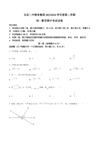 北京二中教育集团七年级下学期期中数学试题（含答案解析）.docx
