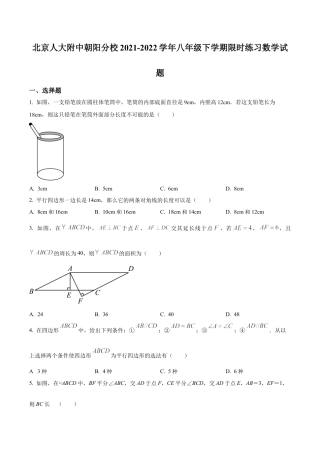 北京人大附中朝阳分校八年级下学期限时练习数学试题（含答案解析）.docx