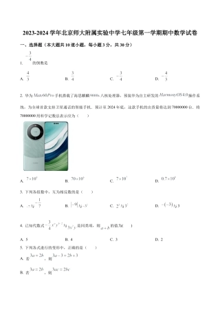 北京市北京师范大学附属实验中学七年级上学期期中数学试题（含答案解析）.docx