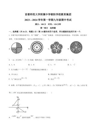 北京市朝阳区首都师范大学附属中学朝阳学校九年级上学期期中数学试题（含答案解析）.docx