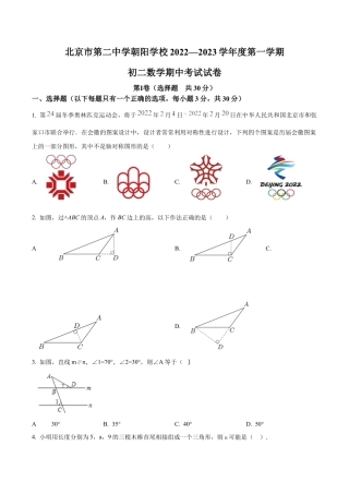 北京市第二中学朝阳学校2022—2023学年八年级上学期数学期中考试试卷（含答案解析）.docx