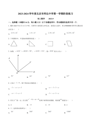 北京市海淀区北京市师达中学九年级上学期月考数学考试试题（含答案解析）.docx