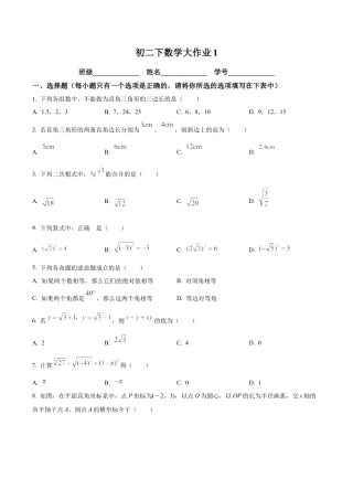 北京市海淀区中国人民大学附属中学八年级下学期数学大作业1（含答案解析）.docx