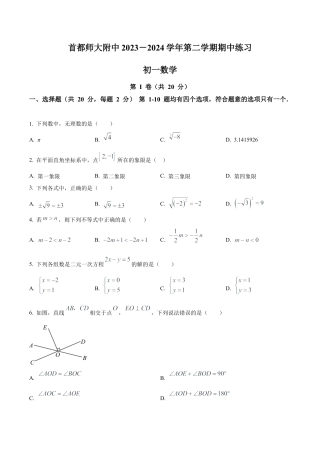 北京市首都师范大学附属中学七年级下学期期中数学试题（含答案解析）.docx