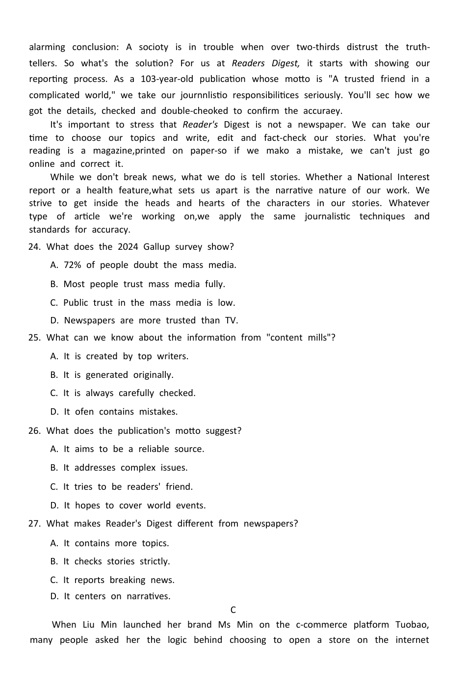 赤峰市2026届高三年级11·20模拟考试英语试题（含答案）.docx_第3页