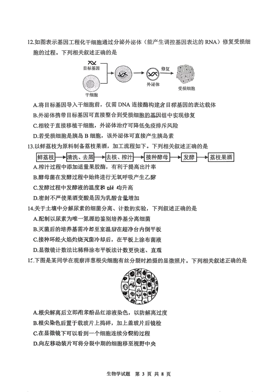 江苏省徐州市2025-2026学年高三上学期期中抽测生物试题（含答案）.pdf_第3页