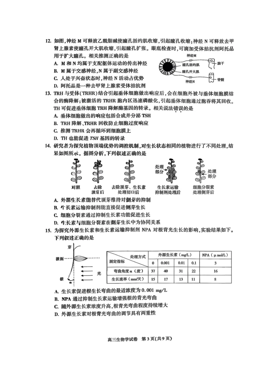 北京市朝阳区2025-2026学年高三上学期期中质量监测生物试卷（含答案）.pdf_第3页