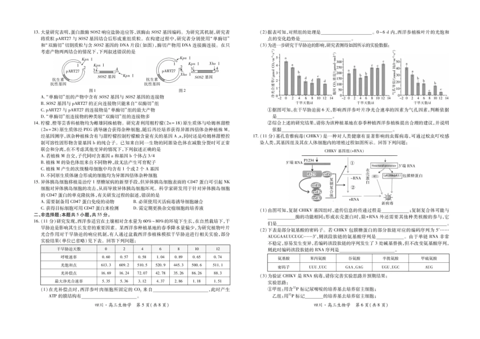 四川省大数据智学领航联盟2026届高三第一次教学质量联合测评生物试题（含答案）.pdf_第3页