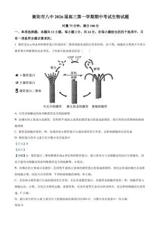 湖南省衡阳市雁峰区衡阳市第八中学2025-2026学年高三上学期11月期中生物试题 Word版含解析.docx