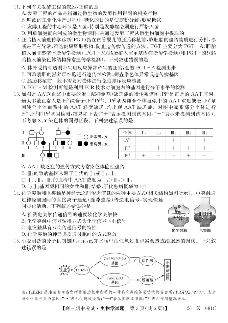 广东省部分学校2026届高三上学期11月期中联考生物试卷（含答案）.pdf_第3页