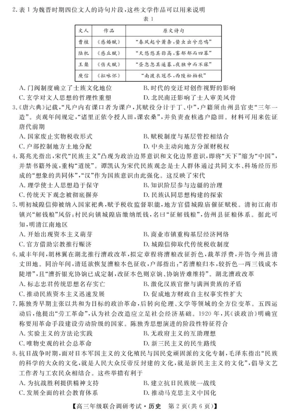 江西联考—历史（含答案及评分细则） 江西联考-历史试题.pdf_第2页