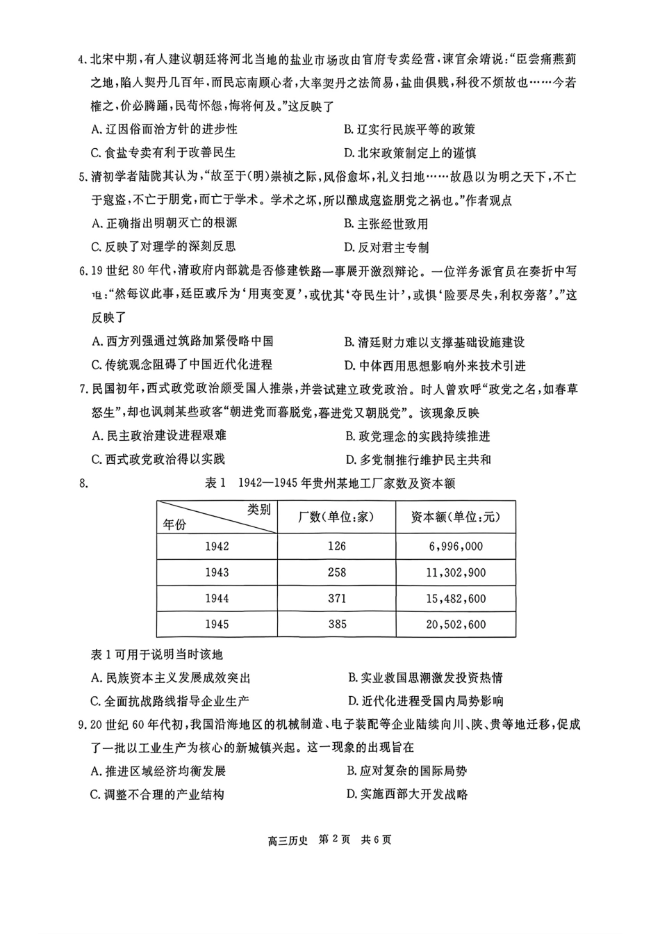 贵州省名校协作体2025-2026学年高三上学期质量监测（二）历史试题（含答案）.pdf_第2页