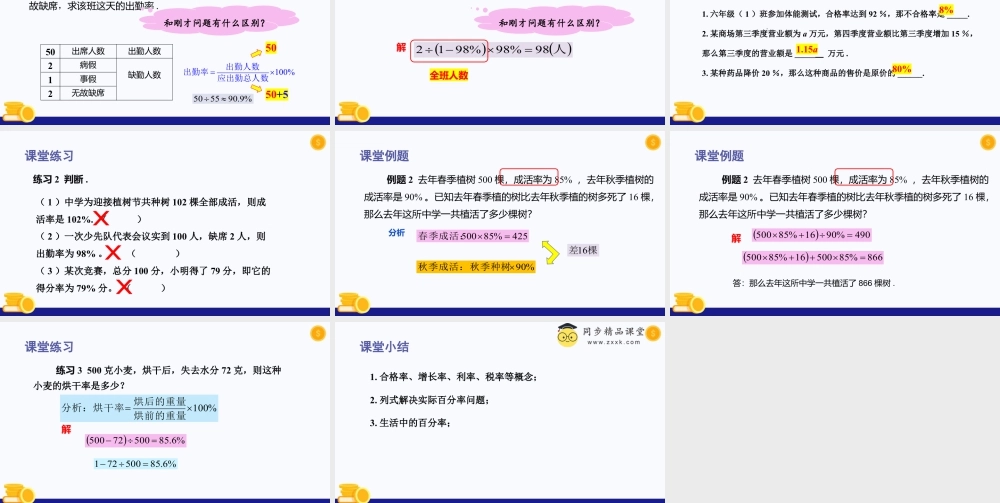 数学六年级上册-课时教案-3.5 百分比的应用(第1课时)（教学课件）-（沪教版）.pptx