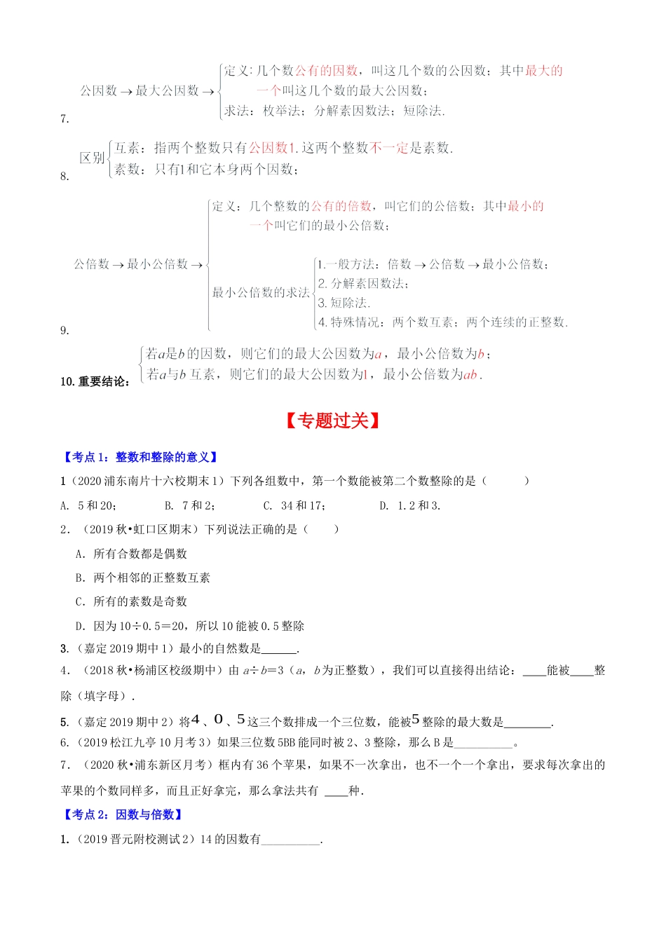 数学六年级上册专题01数的整除（7大考点）【知识梳理+解题方法+专题过关】-（沪教版）（原卷版）.docx_第2页
