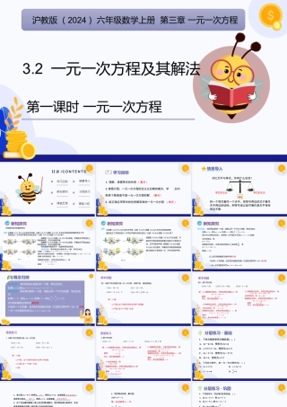 2026年数学六年级上册-课时课件-3.2 一元一次方程及其解法（第1课时一元一次方程)（教学课件）（沪教版2024）.pptx