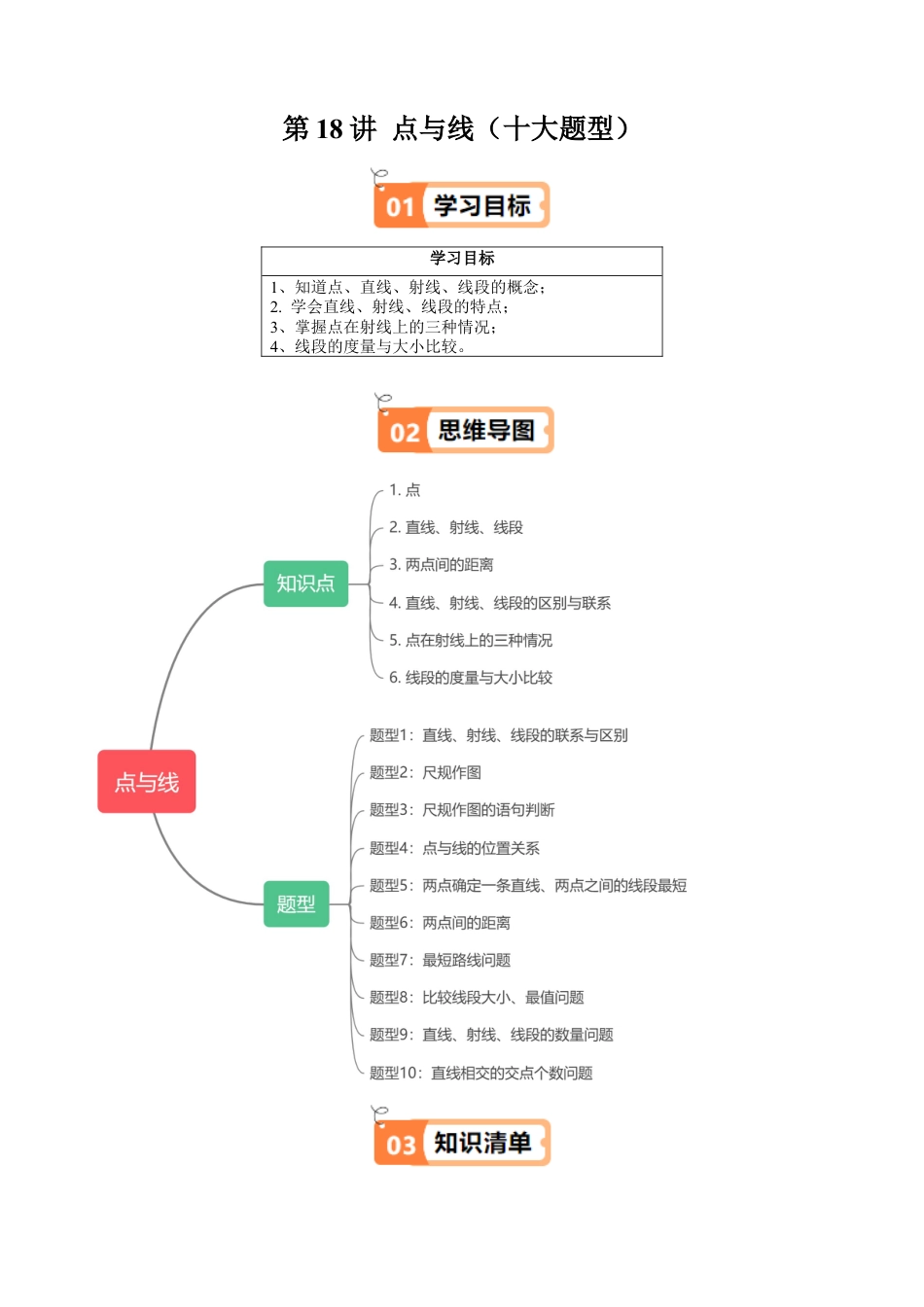 数学六年级上册-第18讲 点与线（十大题型）（教师版）.docx_第1页