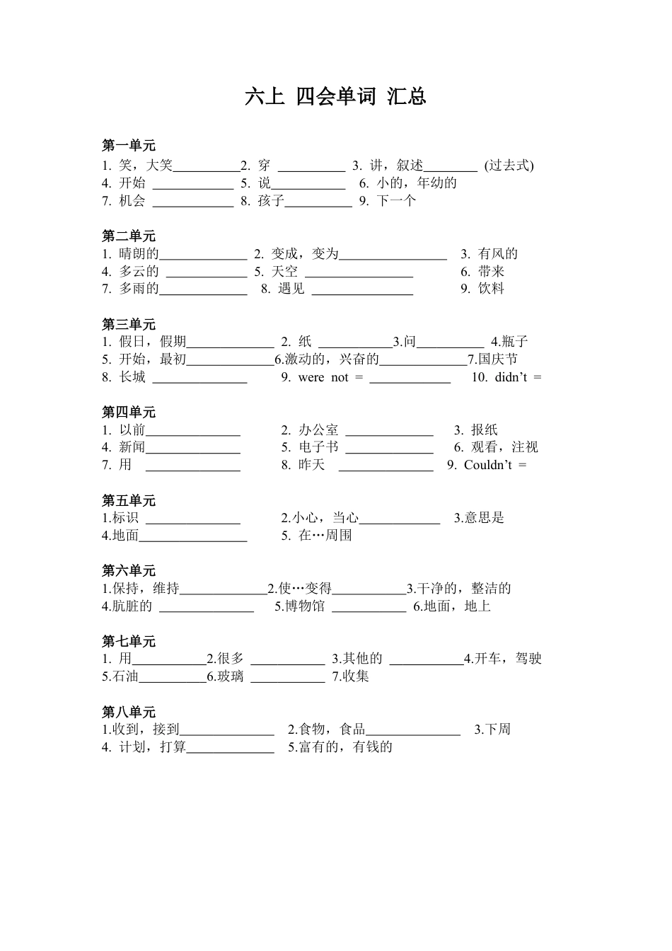 译林版六上 四会单词 汇总.doc_第1页