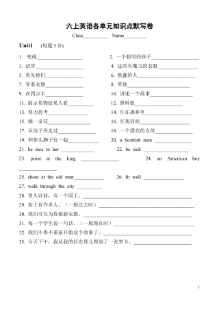 译林版六上英语各单元知识点默写卷.doc