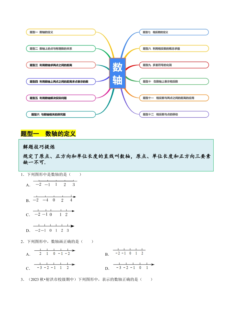 初中七年级数学上册-1.2 数轴（12大题型提分练）（无答案）.docx_第3页