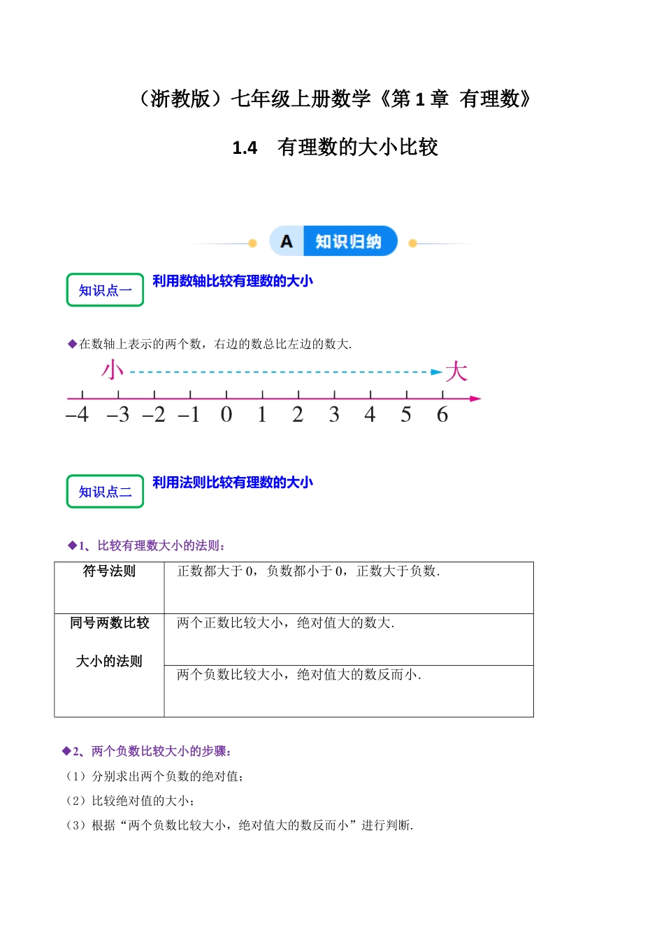 初中七年级数学上册-1.4 有理数的大小比较（4大题型提分练）（无答案）.docx_第1页