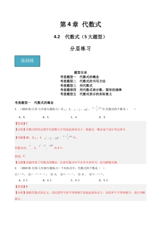 初中七年级数学上册-4.2 代数式（5大题型）（分层练习）（解析版）.docx