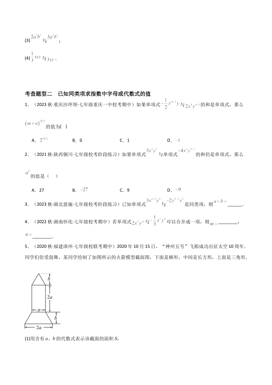 初中七年级数学上册-4.5 合并同类项（5大题型）（分层练习）（无答案）.docx_第2页