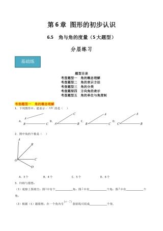 初中七年级数学上册-6.5 角与角的度量（5大题型）（分层练习）（无答案）.docx
