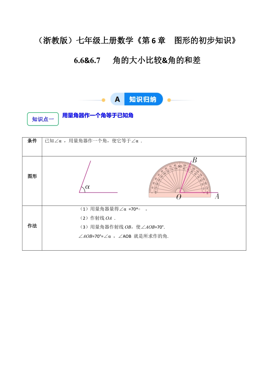 初中七年级数学上册-6.6&6.7角的大小比较&角的和差（7大题型题分练）（无答案）.docx_第1页