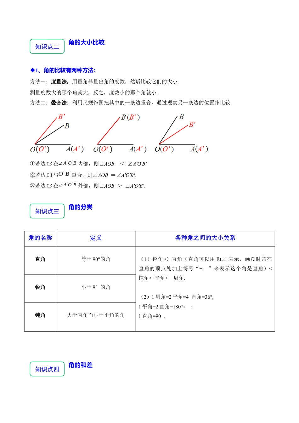 初中七年级数学上册-6.6&6.7角的大小比较&角的和差（7大题型题分练）（无答案）.docx_第2页