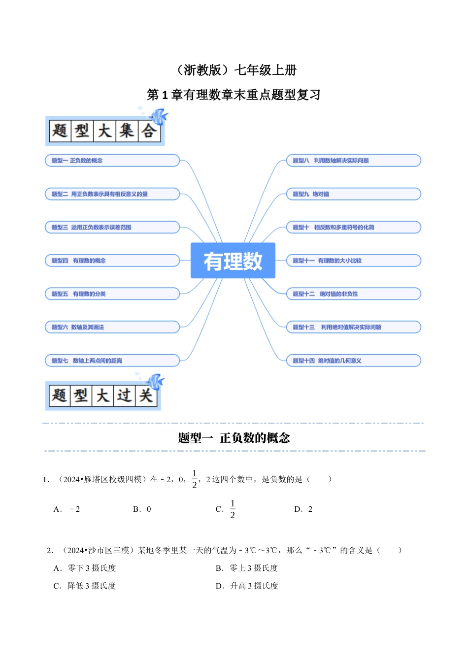 初中七年级数学上册-第1章：有理数章末重点题型复习（无答案）.docx_第1页