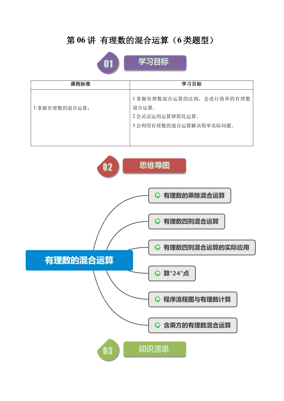 初中七年级数学上册-第06讲 有理数的混合运算（6类题型）（含解析）.docx_第1页