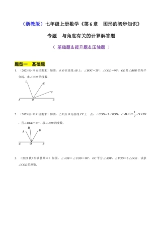 初中七年级数学上册-专题 与角度有关的计算解答题（35题提分练）（无答案）.docx