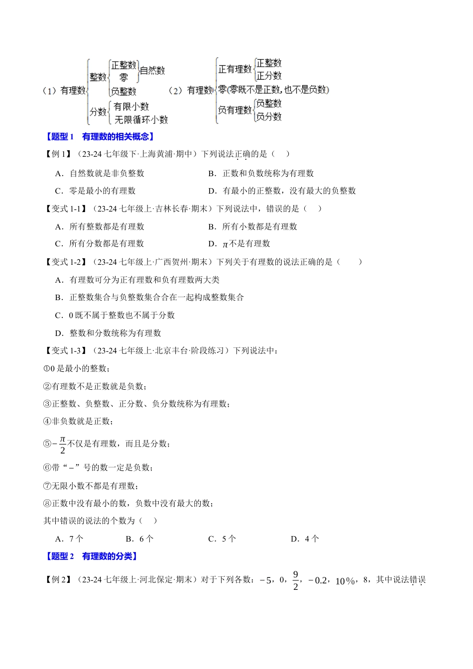 初中七年级数学上册-专题1.2 有理数和数轴（九大题型）（举一反三）（浙教版2024）（无答案）.docx_第2页