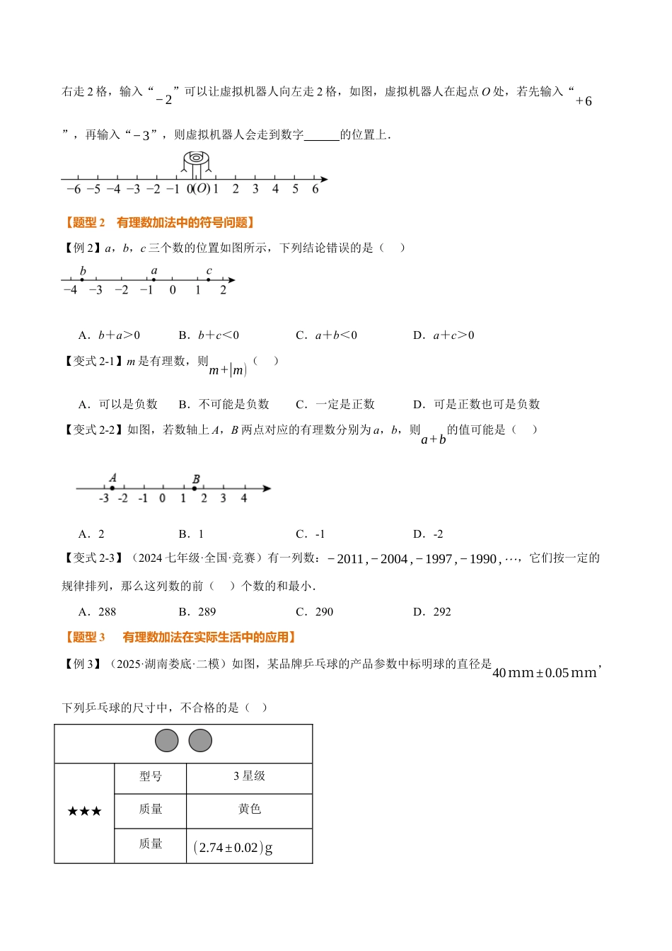 初中七年级数学上册-专题2.1 有理数的加法与减法（举一反三讲义）（无答案）.docx_第3页
