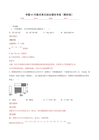初中七年级数学上册-专题03 代数式单元综合提优专练（解析版）-七年级数学（浙教版）.docx