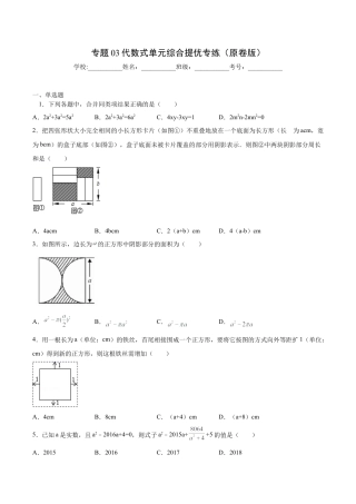 初中七年级数学上册-专题03 代数式单元综合提优专练（无答案）-七年级数学（浙教版）.docx