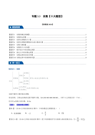 初中七年级数学上册-专题3.3 实数（十大题型）（举一反三）（浙教版2024）（无答案）.docx