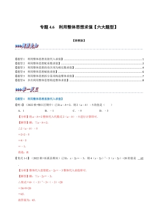 初中七年级数学上册-专题4.6 利用整体思想求值（六大题型）（举一反三）（浙教版）（含解析）.docx
