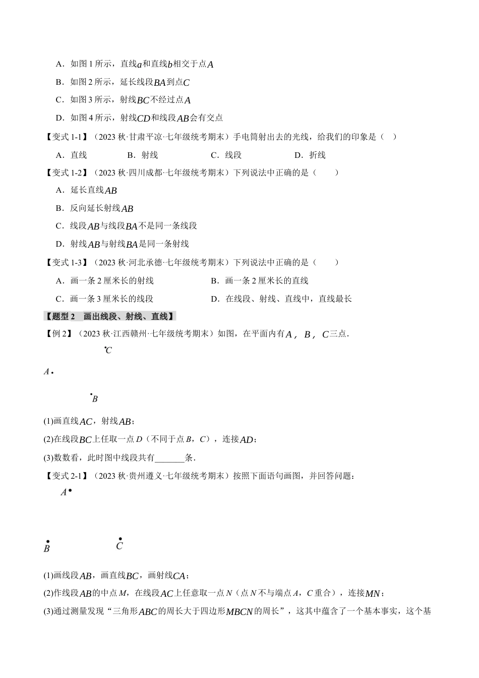 初中七年级数学上册-专题6.2 线段、射线和直线（八大题型）（举一反三）（浙教版）（无答案）.docx_第2页