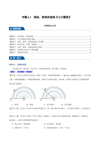 初中七年级数学上册-专题6.2 线段、射线和直线（七大题型）（举一反三）（浙教版2024）（无答案）.docx