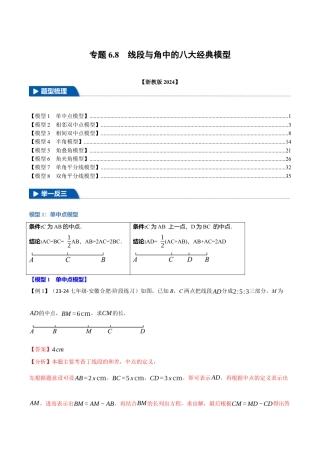 初中七年级数学上册-专题6.8 线段与角中的八大经典模型（举一反三）（浙教版2024）（含解析）.docx
