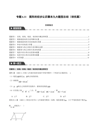 初中七年级数学上册-专题6.11 图形的初步认识章末九大题型总结（培优篇）（浙教版）（无答案）.docx
