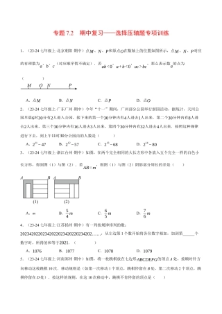初中七年级数学上册-专题7.2 期中复习——选择压轴题专项训练（压轴题专项讲练）（浙教版2024）（无答案）.docx