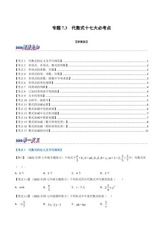 初中七年级数学上册-专题7.3 期中期末专项复习之代数式十七大必考点（举一反三）（浙教版）（无答案）.docx