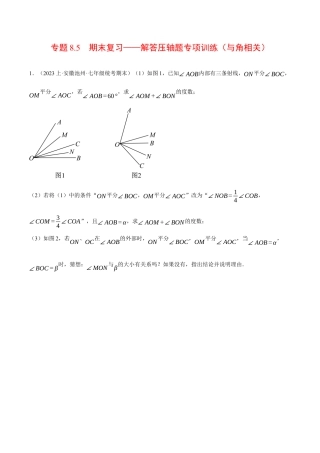 初中七年级数学上册-专题8.5 期末复习——解答压轴题专项训练（与角相关）（压轴题专项训练）（浙教版）（无答案）.docx